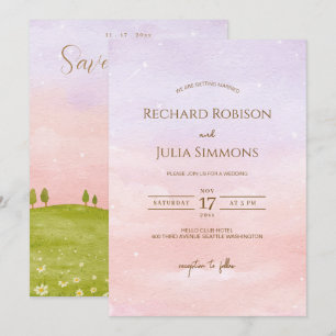 Flieder Save The Date Einladung / Wasserfarbe Rosa