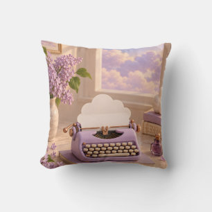 Flieder-Schreibmaschine-Pastellwolken-Cottage-Schr Kissen