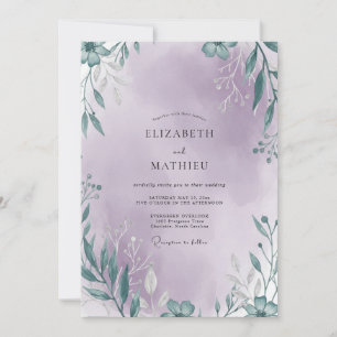 Flieder Seafoam Blatt Hochzeit Einladung