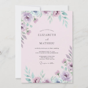 Flieder Seafoam Wildblumen-Hochzeit Einladung
