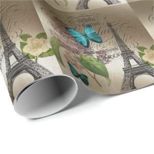 Flieder Skripte moderne Vintage Paris Eiffelturm Geschenkpapier
