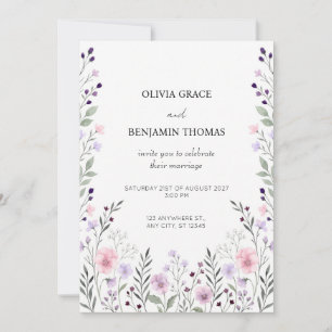 Flieder-Stiefmütterchen-Aquarell-Hochzeitseinladun Einladung