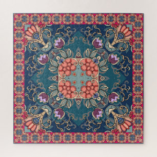 Flieder-Tulpenblumen, ornamentaler Blumenrahmen. Puzzle