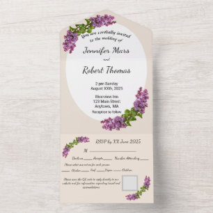 Flieder und Creme auf einer einzigen Hochzeitseinl All In One Einladung