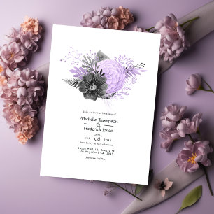 Flieder- und Holzkohle-Blumenhochzeit Einladung