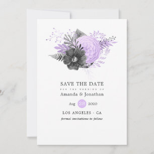 Flieder- und Holzkohle-Blumenhochzeit Save The Date