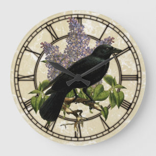 Flieder Und Krähe Große Wanduhr