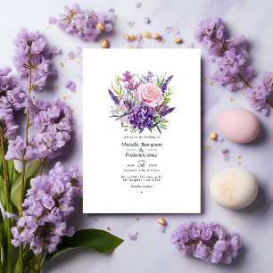Flieder- und Lavendel-Blumenhochzeit Einladung