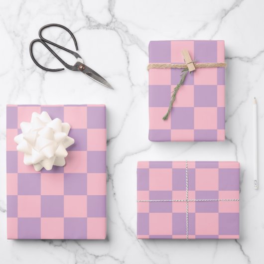 Flieder und Rosa Schachbrettmuster Geschenkpapier Set (Vorderseite)