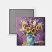 Flieder und Sonnenblumen | Botanisches Design Magnet (Vorderseite/Rückseite)