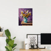 Flieder und Sonnenblumen | Botanisches Design Poster (Heimbüro)