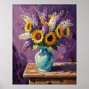 Flieder und Sonnenblumen   Botanisches Design   Poster