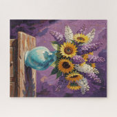 Flieder und Sonnenblumen | Botanisches Design Puzzle (Horizontal)