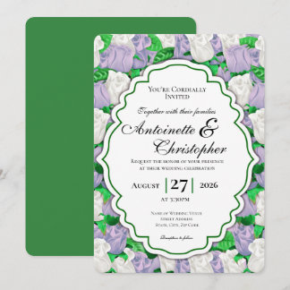 Flieder- und weiße Rosen-Hochzeitseinladung - grün Einladung