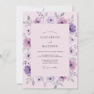 Flieder-Veilchen-Aquarell-Hochzeit Einladung