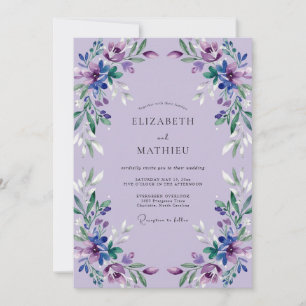 Flieder-Veilchen-Blüten-Hochzeit Einladung