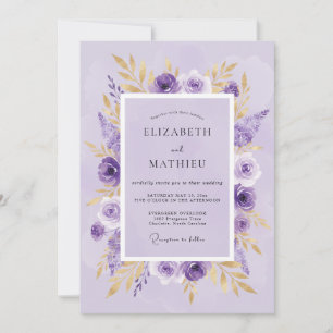 Flieder Vergoldete Botanische Hochzeit Einladung