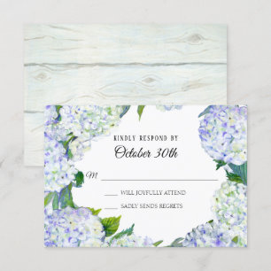 Flieder Weiße Hortensien Hochzeit mit Holz RSVP Einladung