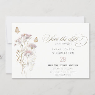 Flieder-Wildblumen-Farn Botanische Aquarell-Hochze Save The Date