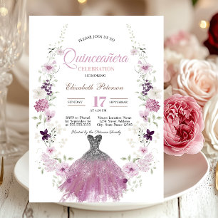 Flieder-Wildblumen-Glitter-Kleid Quinceanera Einladung