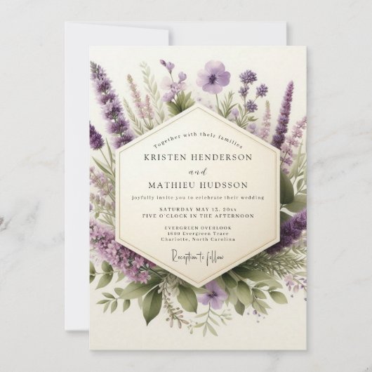 Flieder Wilde sanfte Blumenhochzeit Einladung (Vorderseite)