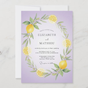 Flieder-Zitrone-Zitrus-Weiche-Eukalyptus-Hochzeit Einladung