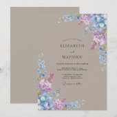 Fliederblaue florale Hochzeit Einladung (Vorne/Hinten)