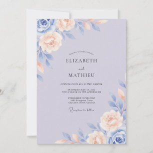 Fliederblaue Immergrün-Blüten-Hochzeit Einladung