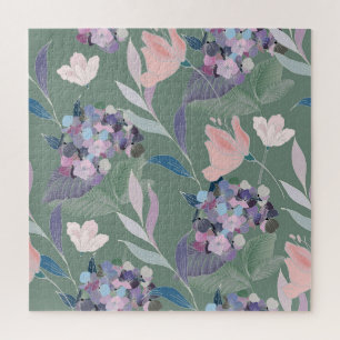 Fliederblumen Salbei-Grau-Muster Puzzle
