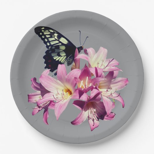 Fliederblumen und Schmetterling-Papierteller Pappteller (Vorderseite)