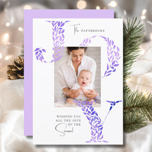 Fliederblüten-Weihnachtsgruß mit Familienfoto Feiertagskarte