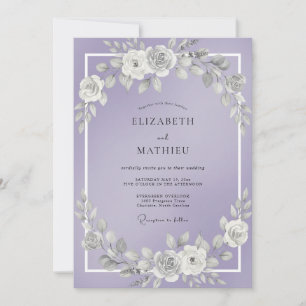 Fliederfarbene gedämpfte botanische Hochzeit Einladung