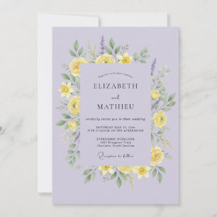 Fliederfarbene gelbe Blüten-Hochzeit Einladung