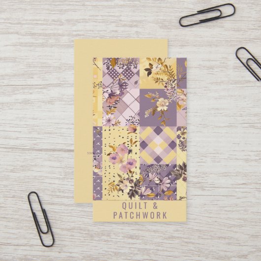 Fliederfarbene Gelbe Patchwork-Quilt-Handmade-Klei Visitenkarte (Vorderseite/Rückseite Beispiel)