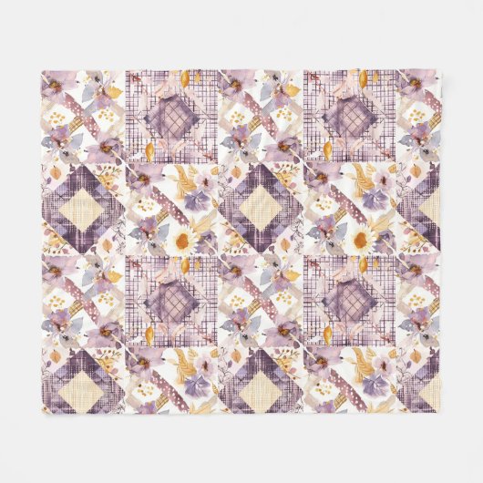 Fliederfarbene Gelbe Patchwork-Quiltdecke im Gingh Fleecedecke (Vorderseite (Horizontal))