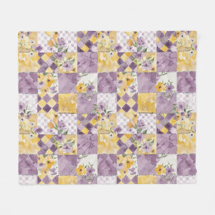 Fliederfarbene Gelbe Patchwork-Quiltdecke im Gingh Fleecedecke