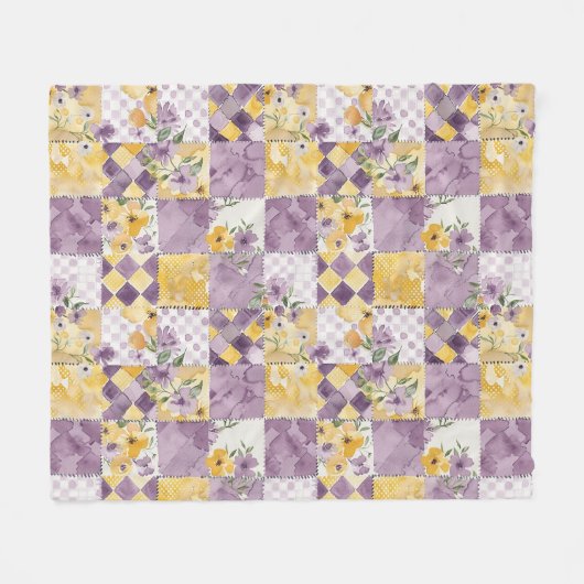 Fliederfarbene Gelbe Patchwork-Quiltdecke im Gingh Fleecedecke (Vorderseite (Horizontal))