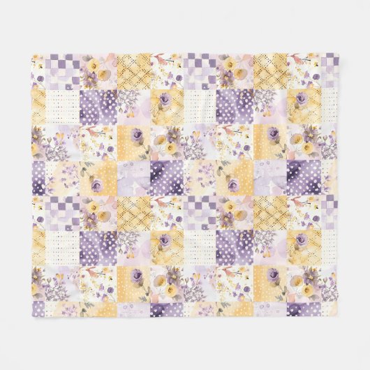 Fliederfarbene Gelbe Patchwork-Quiltdecke im Gingh Fleecedecke (Vorderseite (Horizontal))