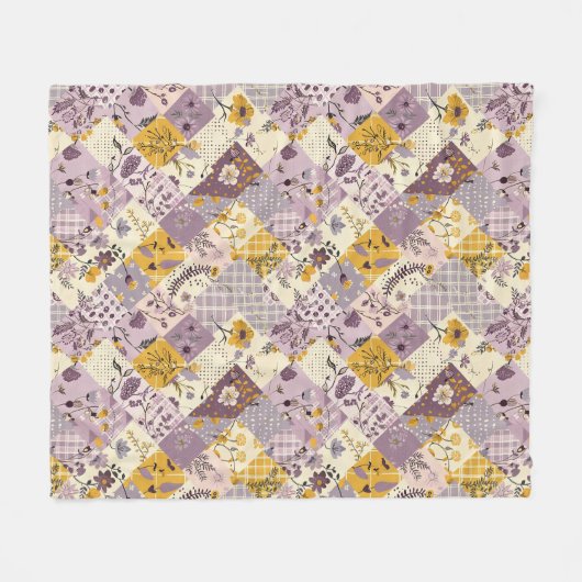 Fliederfarbene Gelbe Patchwork-Quiltdecke im Landh Fleecedecke (Vorderseite (Horizontal))