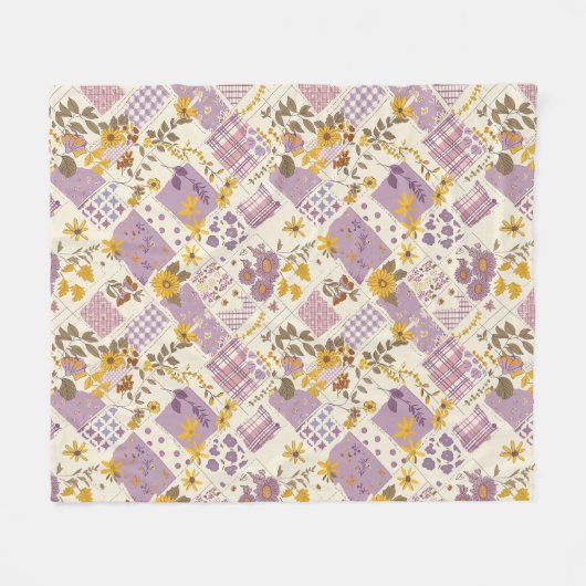 Fliederfarbene Gelbe Patchwork-Quiltdecke im Landh Fleecedecke (Vorderseite (Horizontal))