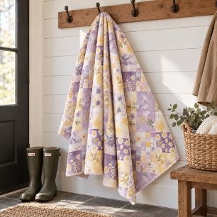 Fliederfarbene gelbe Patchwork-Quiltdecke im Landh Fleecedecke