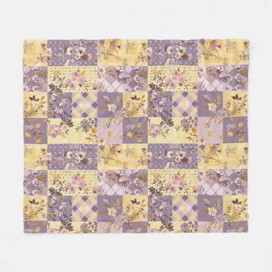 Fliederfarbene Gelbe Patchwork-Quiltdecke im Landh Fleecedecke (Vorderseite (Horizontal))