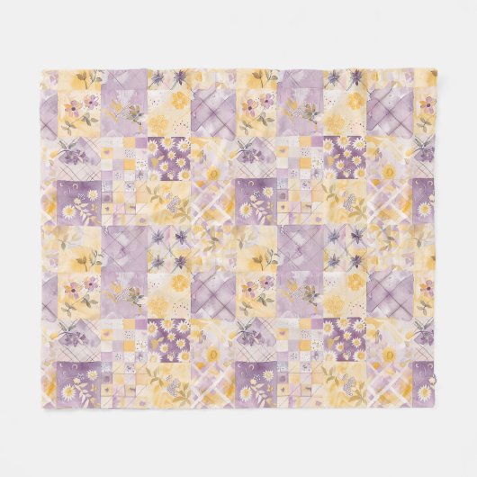 Fliederfarbene gelbe Patchwork-Quiltdecke im Landh Fleecedecke (Vorderseite (Horizontal))