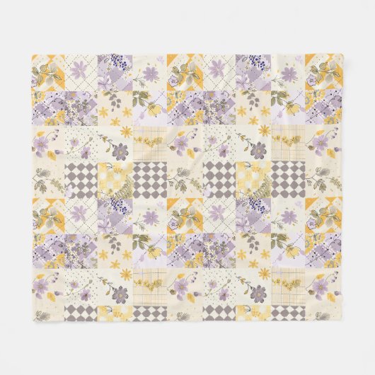 Fliederfarbene Gelbe Patchwork-Quiltdecke im Landh Fleecedecke (Vorderseite (Horizontal))