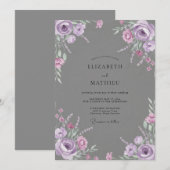Fliederfarbene graue Blätterhochzeit Einladung (Vorne/Hinten)
