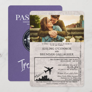 Fliederfarbene irische Hochzeitseinladung im Reise Einladung