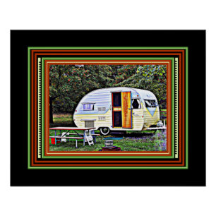 Fliederfarbener und gelber süßer Vintage-Camper-An Poster