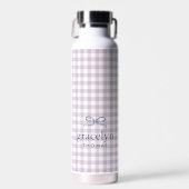 Fliederfarbenes Gingham-Schleifen-Monogramm Trinkflasche (Vorne)