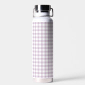Fliederfarbenes Gingham-Schleifen-Monogramm Trinkflasche (Rückseite)