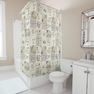 Fliedergrün Patchwork-Quilt Rustikal Floral Retro Duschvorhang